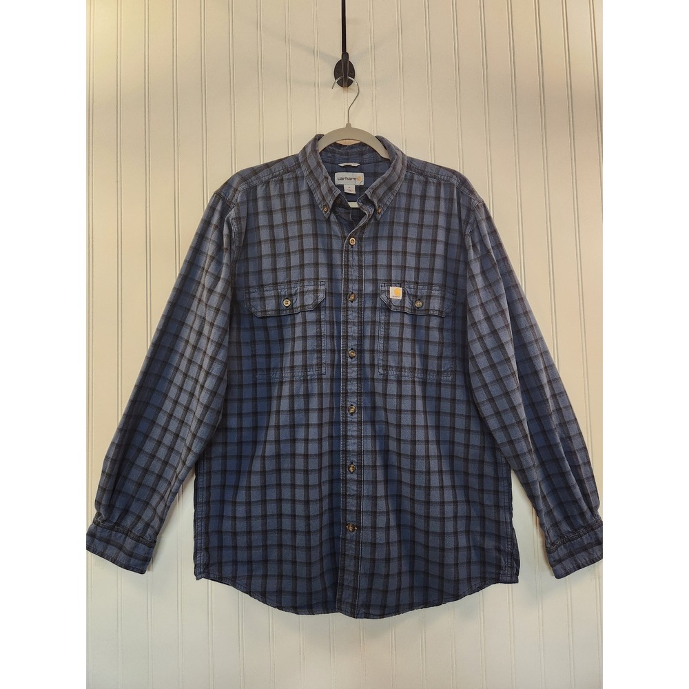 Carhartt Mens Blue Black Plaid Flannel Work Shirt Original Fit Medium Outdoor